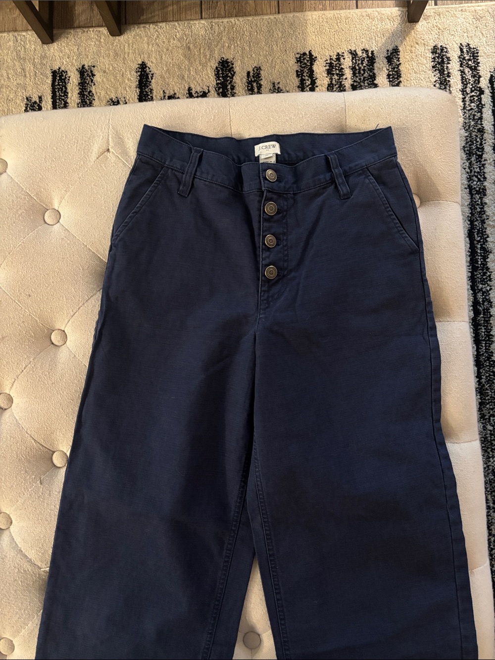 J. Crew Navy Cropped Wide Leg Button-Fly Pants